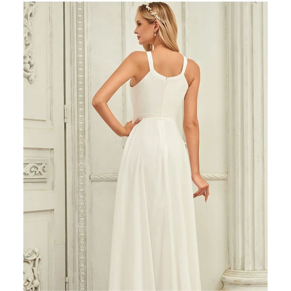 JJ house wedding dress A-line Scoop Floor-Length Chiffon Wedding Dress #250142